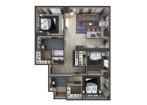Floor plan for 3 beds, 2 baths, 1230 sqft